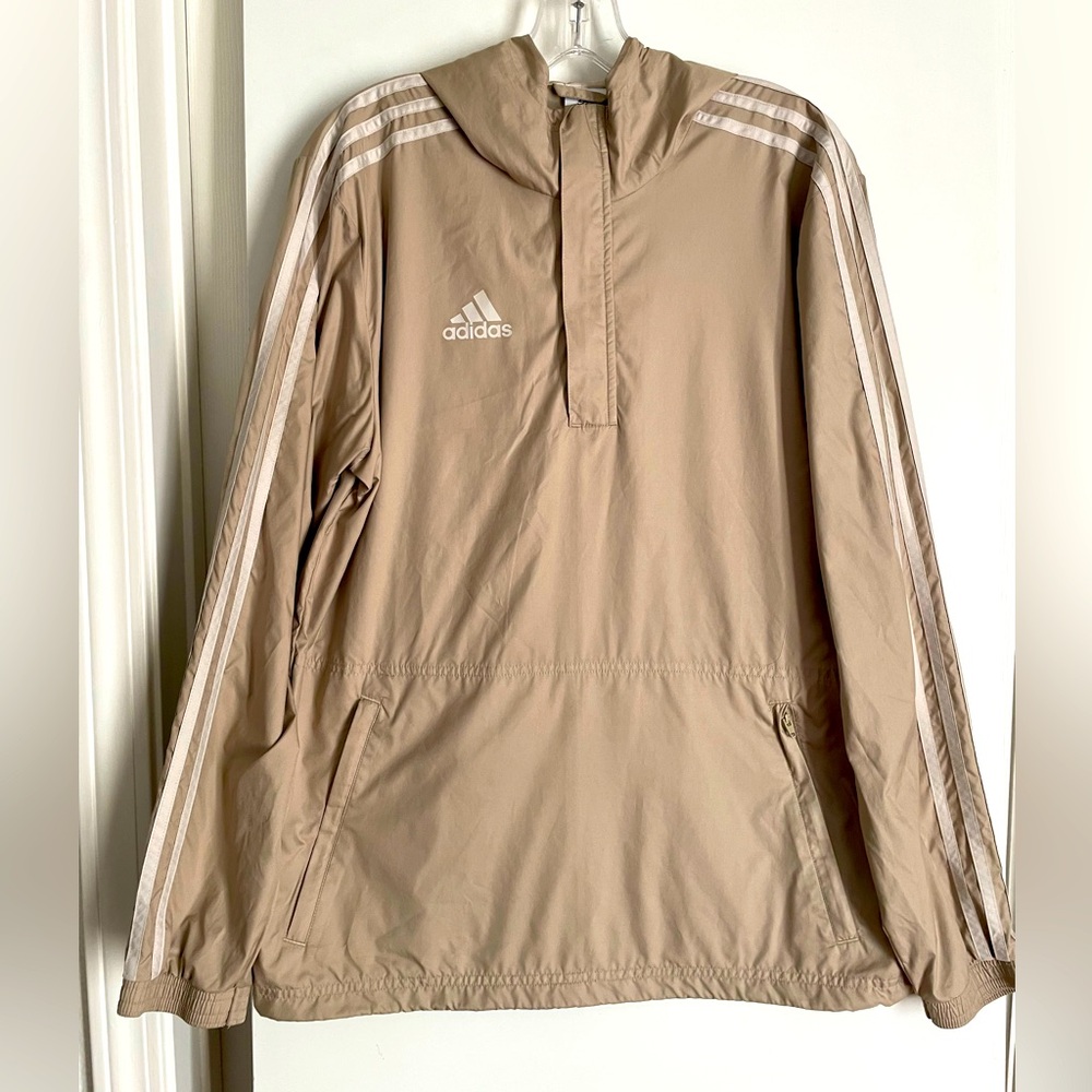 ADIDAS Tan Windbreaker Rain Pullover Jacket Zip Hoodie